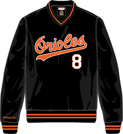 Mitchell & Ness Cal Ripken Jr. Baltimore Orioles Black/Orange Sideline Pullover Satin Jacket