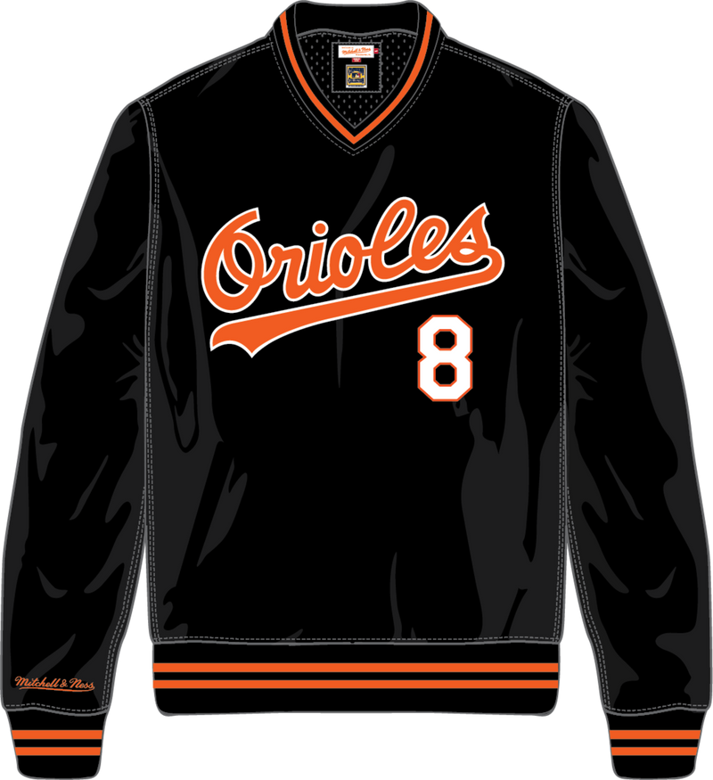 Mitchell & Ness Cal Ripken Jr. Baltimore Orioles Black/Orange Sideline Pullover Satin Jacket