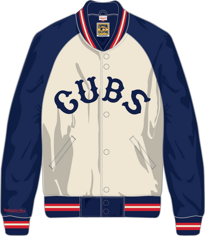 Mitchell & Ness Chicago Cubs Cream/Navy Vintage Logo Double Clutch Lightweight Satin Jacket