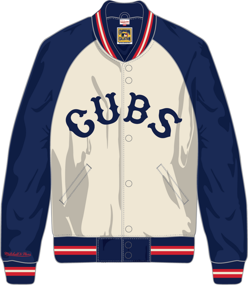 Mitchell & Ness Chicago Cubs Cream/Navy Vintage Logo Double Clutch Lightweight Satin Jacket