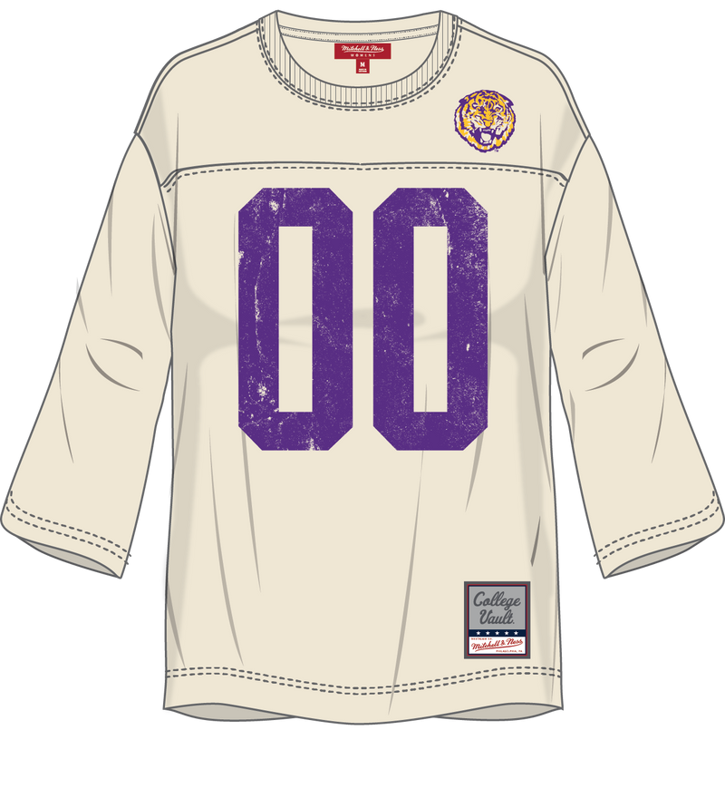 Mitchell & Ness Women's Louisiana State University Cream Retro Roots Oversized Long Sleeve T-Shirt LSU Tigers