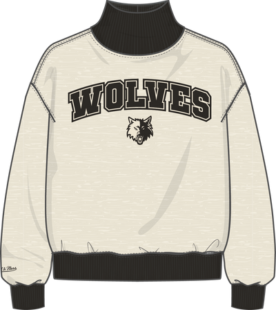 Mitchell & Ness Women's Minnesota Timberwolves Oatmeal B/w Ribbed Mock Neck