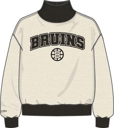 Mitchell & Ness Women's Boston Bruins Oatmeal B/w Ribbed Mock Neck