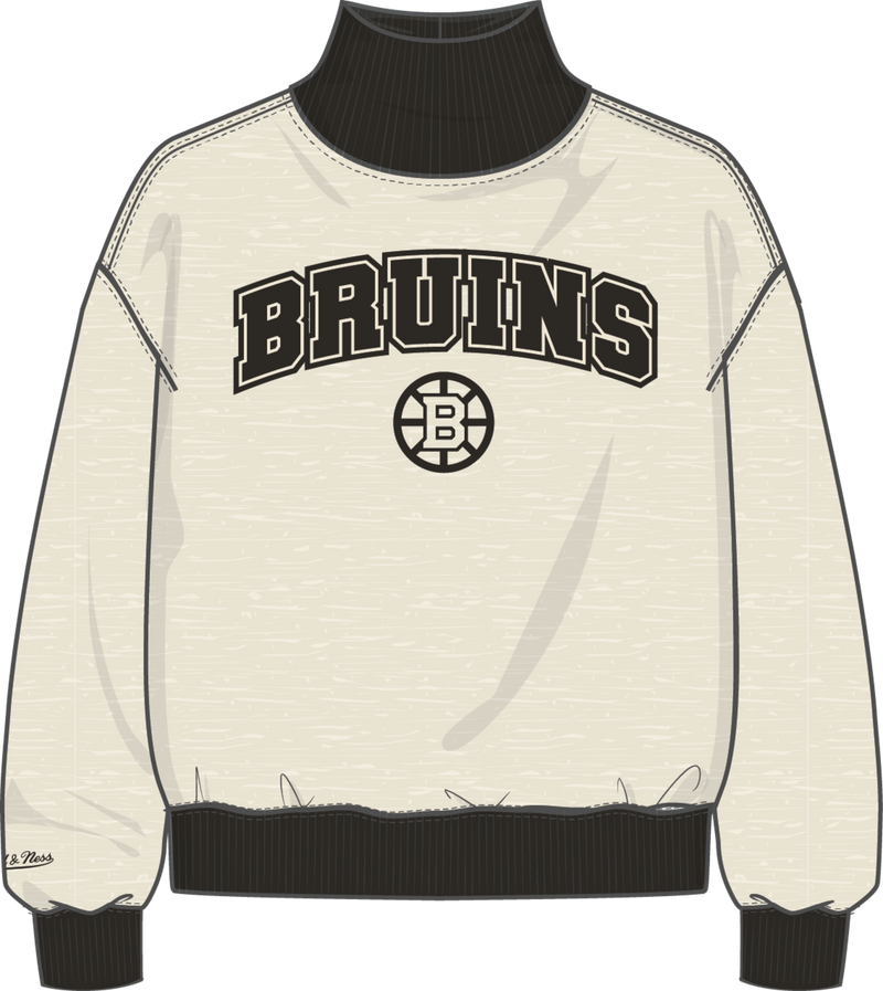 Mitchell & Ness Women's Boston Bruins Oatmeal B/w Ribbed Mock Neck