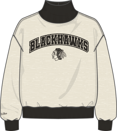 Mitchell & Ness Women's Chicago Blackhawks Oatmeal B/w Ribbed Mock Neck