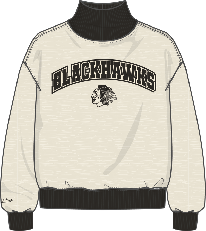 Mitchell & Ness Women's Chicago Blackhawks Oatmeal B/w Ribbed Mock Neck