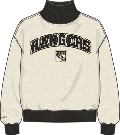 Mitchell & Ness Women's New York Rangers Oatmeal B/w Ribbed Mock Neck