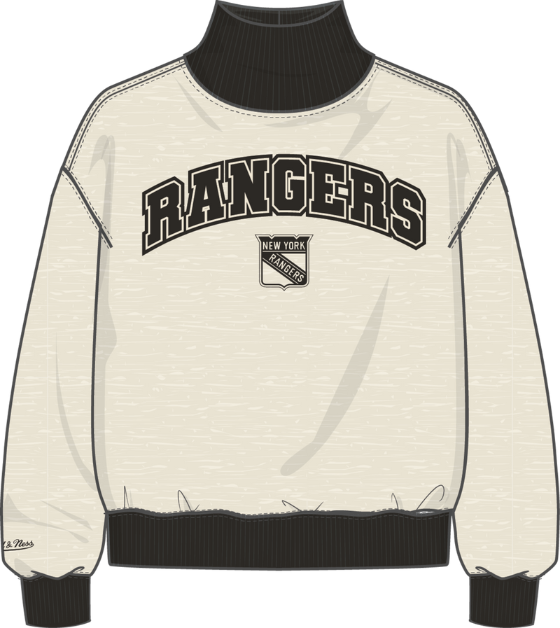 Mitchell & Ness Women's New York Rangers Oatmeal B/w Ribbed Mock Neck