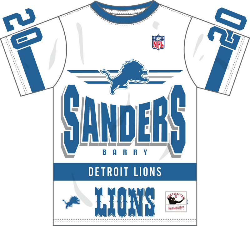 Mitchell & Ness Barry Sanders Detroit Lions White Vintage Logo Team Origins Premium N&N T-Shirt