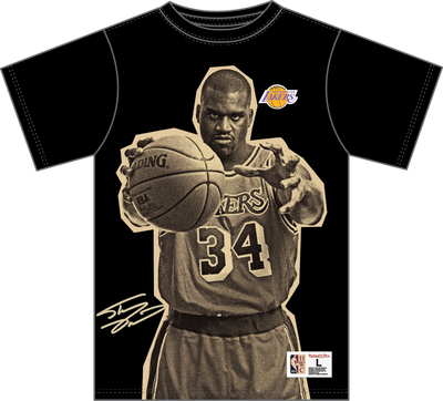 Mitchell & Ness Shaquille O'neal Los Angeles Lakers Black/Gold Vintage Logo Blockbuster Player T-Shirt