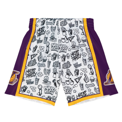 Mitchell & Ness Los Angeles Lakers 2009 Pattern/White Doodle Swingman Shorts