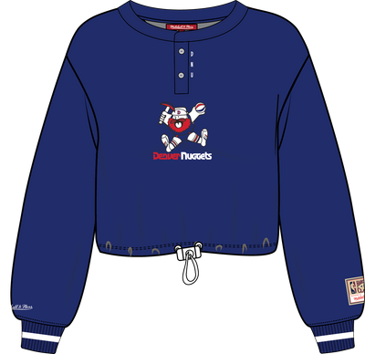 Mitchell & Ness Women's Denver Nuggets Blue Cropped Long Sleeve Mesh Henley