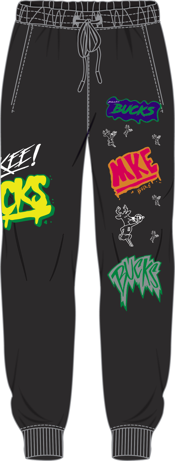 Mitchell & Ness Milwaukee Bucks Black Slap Sticker Sweatpants