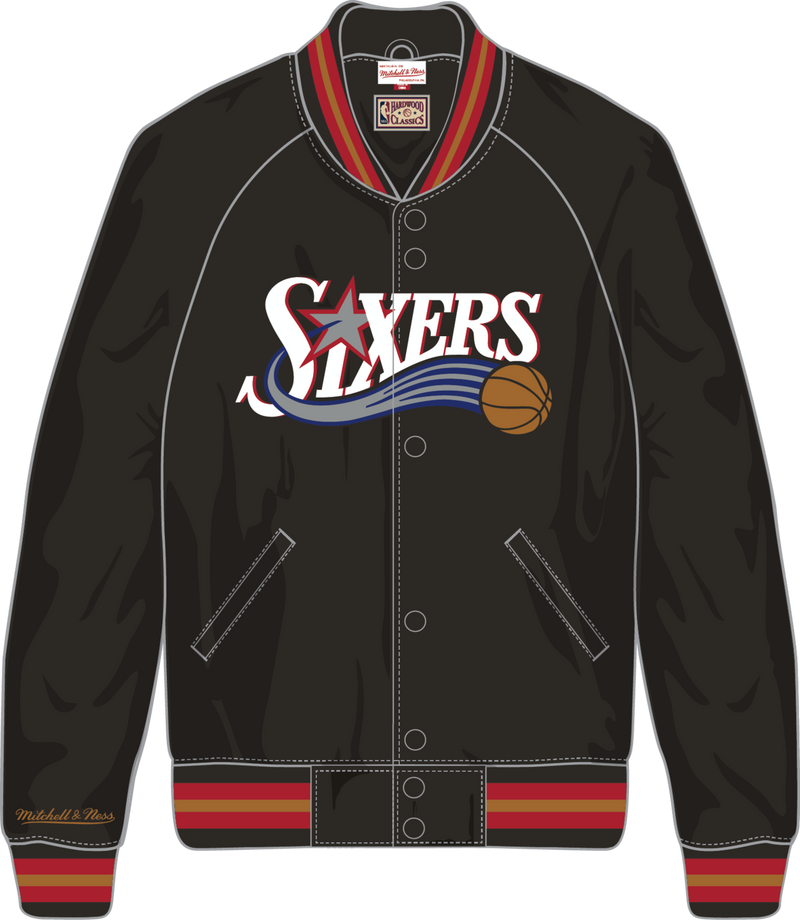 Mitchell & Ness Philadelphia 76ers Black/Gold Lightweight Satin Jacket