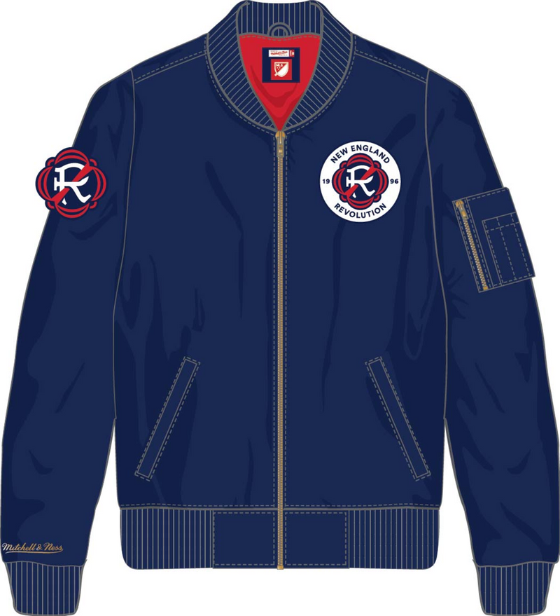 Mitchell & Ness New England Revolution Navy Current Logo Lightweight Satin Bomber