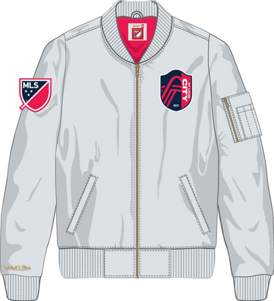 Mitchell & Ness St. Louis City SC Silver Current Logo Lightweight Satin Bomber