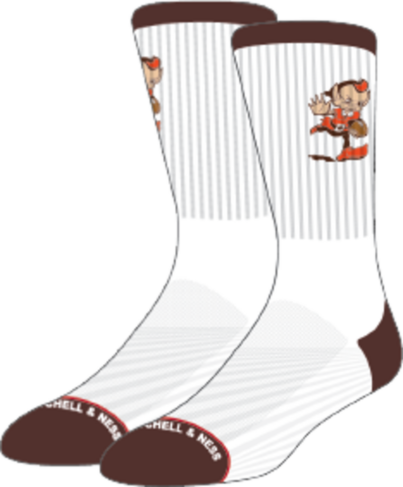 Mitchell & Ness Cleveland Browns White/Brown Touchback Crew Sweatshirt Socks