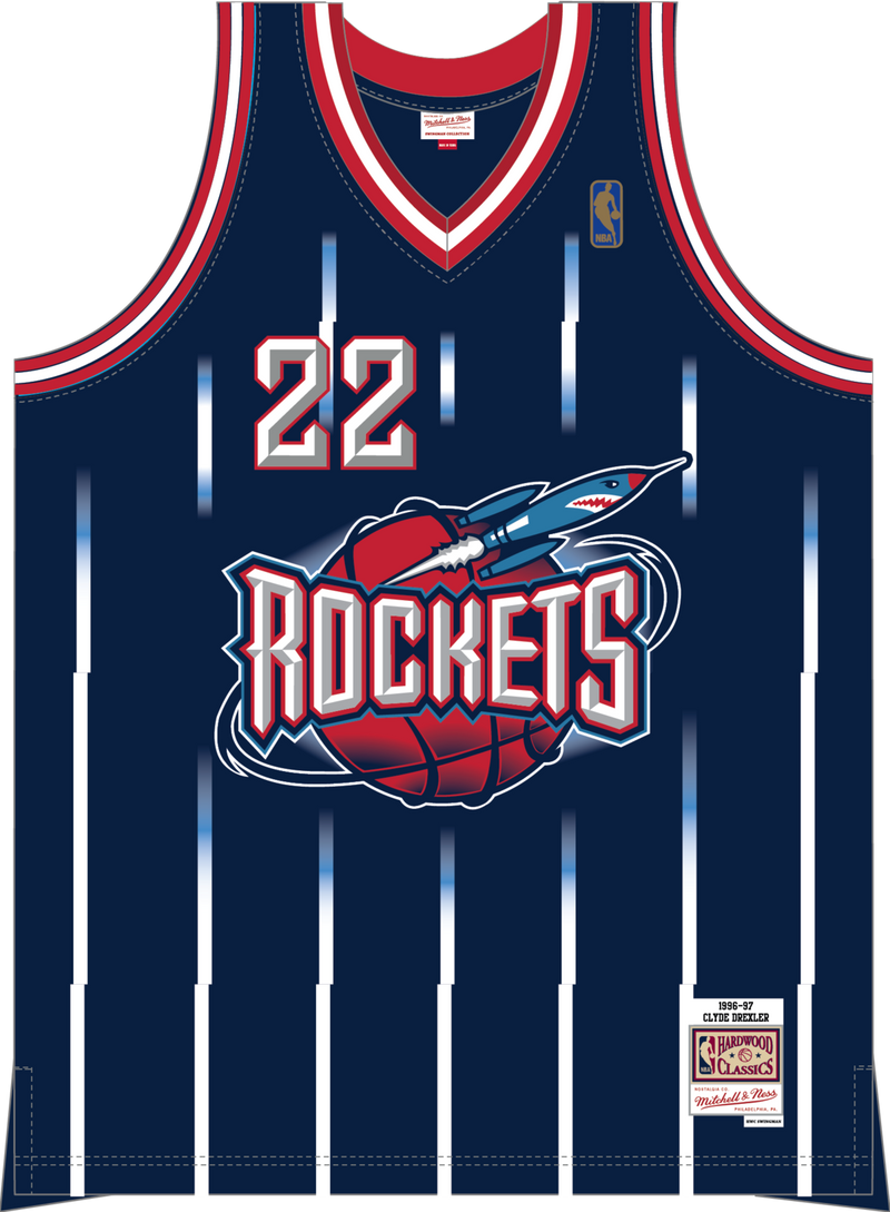 Mitchell & Ness Clyde Drexler Houston Rockets 1996 Navy Swingman Road Jersey
