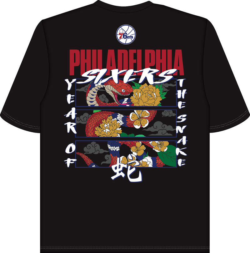 Mitchell & Ness Philadelphia 76ers Black Asian Heritage Yot Snake T-Shirt