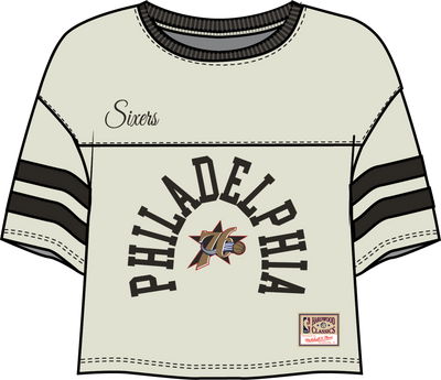 Mitchell & Ness Women's Philadelphia 76ers Off White Cropped Yoke T-Shirt