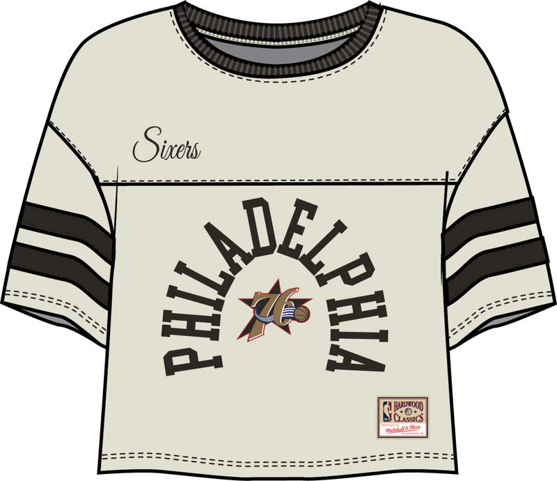 Mitchell & Ness Women's Philadelphia 76ers Off White Cropped Yoke T-Shirt