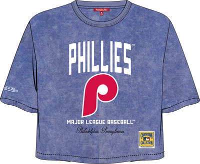 Mitchell & Ness Women's Philadelphia Phillies Blue Cropped Boxy T-Shirt