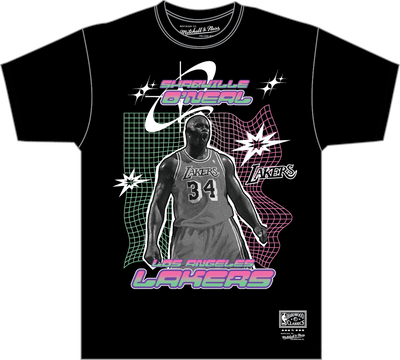 Mitchell & Ness Shaquille O'neal Shaquille O'Neal Los Angeles Lakers Black/Pink Hardwood Classics As2k Grid T-Shirt