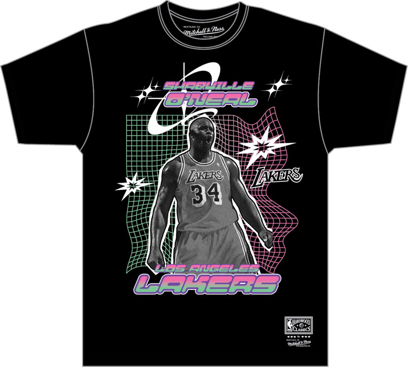 Mitchell & Ness Shaquille O'neal Shaquille O'Neal Los Angeles Lakers Black/Pink Hardwood Classics As2k Grid T-Shirt