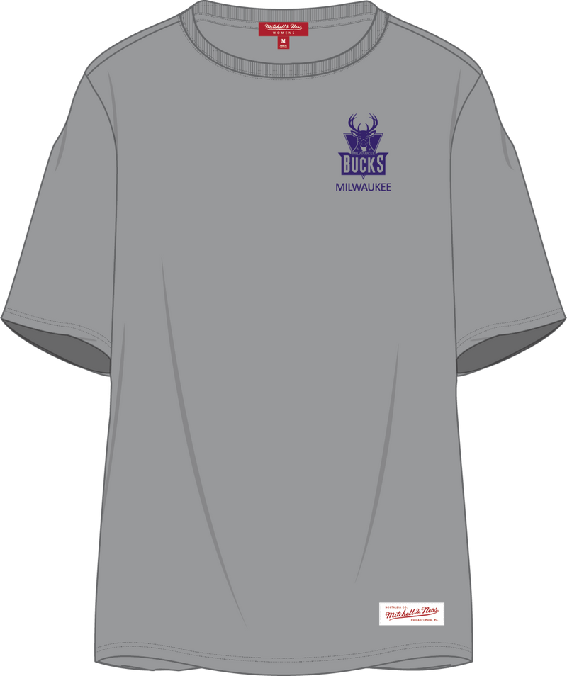 Mitchell & Ness Women's Milwaukee Bucks Grey Core Essentials T-Shirt