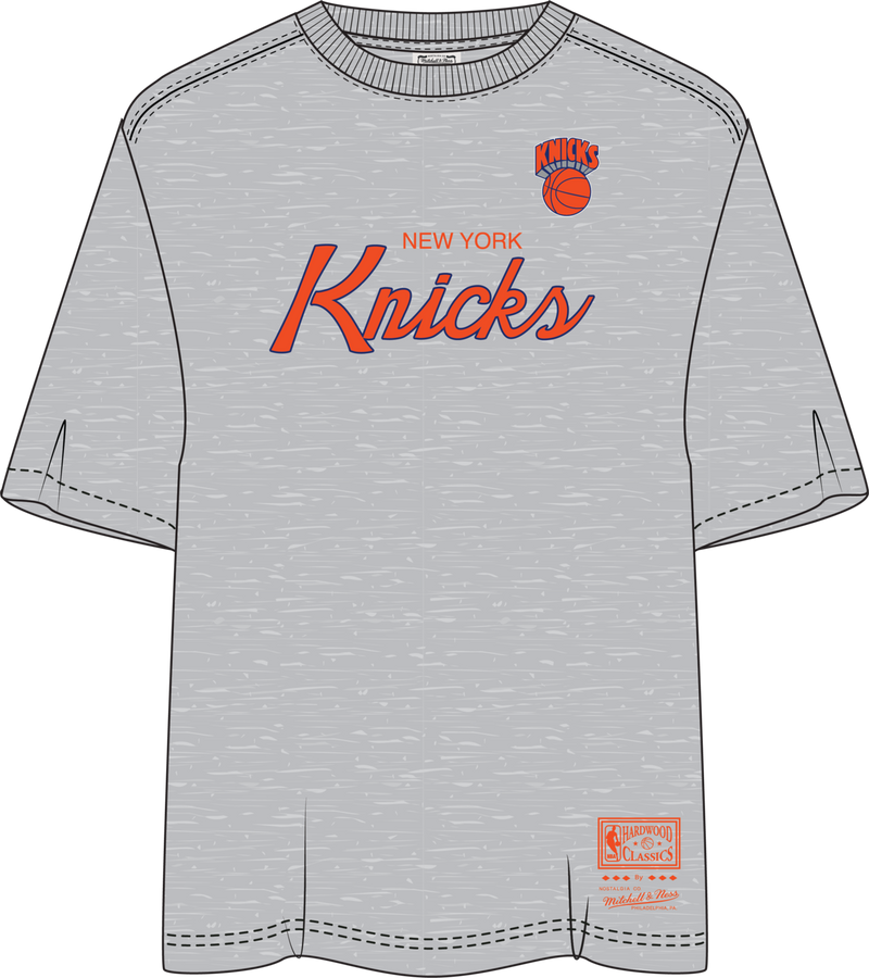 Mitchell & Ness Women's New York Knicks Grey Heather Vintage Wordmark Boxy T-Shirt