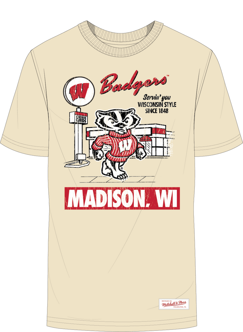 Mitchell & Ness University of Wisconsin - Madison Cream Deli T-Shirt Badgers