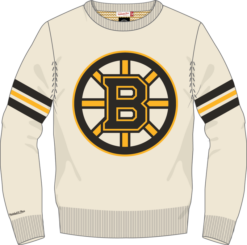 Mitchell & Ness Boston Bruins Cream Current Logo Retro Helmet Sweater