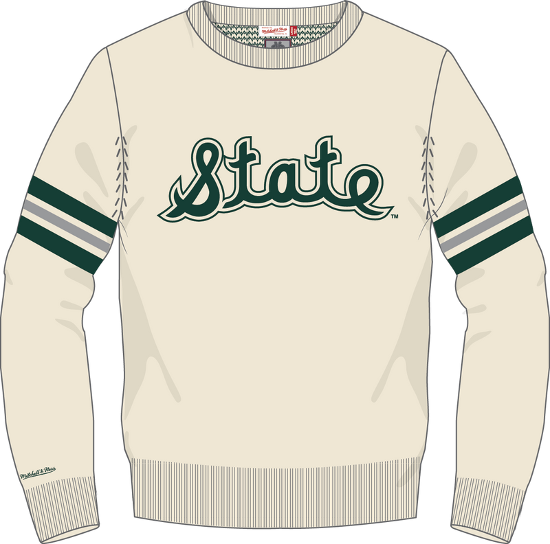 Mitchell & Ness Michigan State University Cream Vintage Logo Retro Helmet Sweater