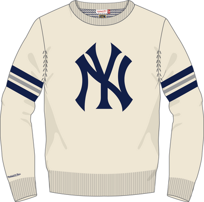 Mitchell & Ness New York Yankees Cream Vintage Logo Retro Helmet Sweater