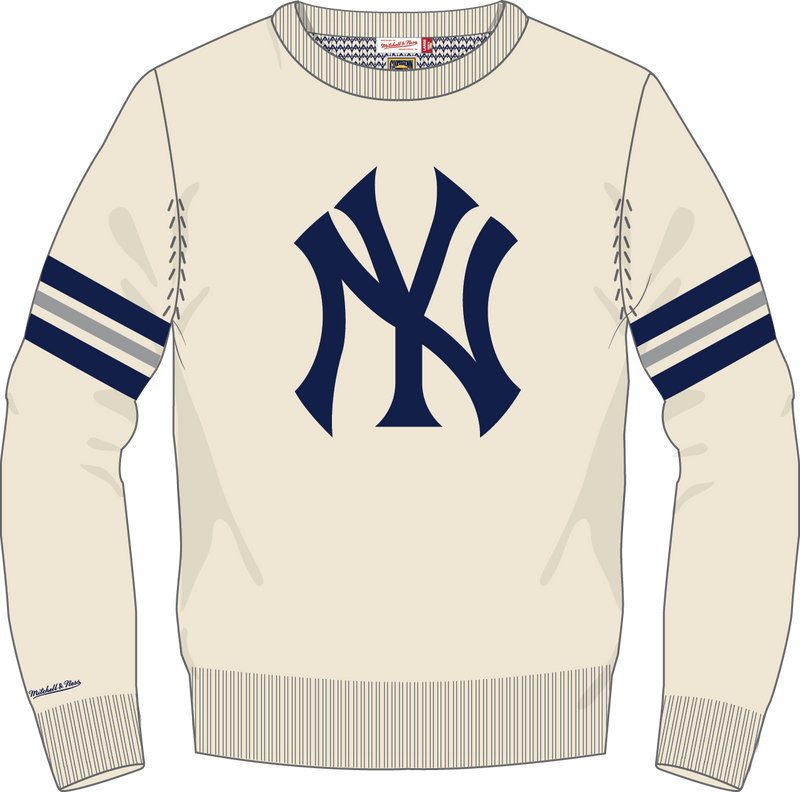Mitchell & Ness New York Yankees Cream Vintage Logo Retro Helmet Sweater