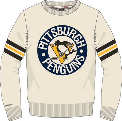 Mitchell & Ness Pittsburgh Penguins Cream Vintage Logo Retro Helmet Sweater
