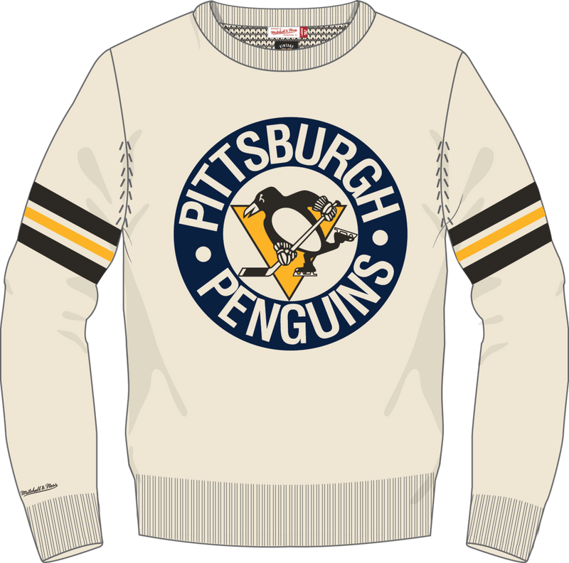 Mitchell & Ness Pittsburgh Penguins Cream Vintage Logo Retro Helmet Sweater