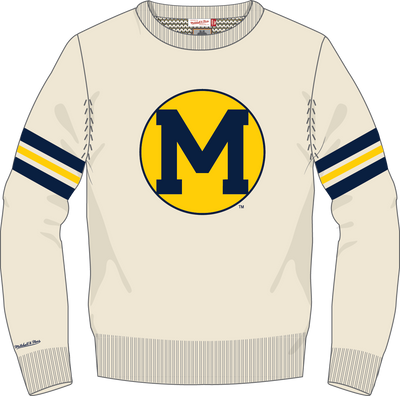 Mitchell & Ness University of Michigan Cream Vintage Logo Retro Helmet Sweater