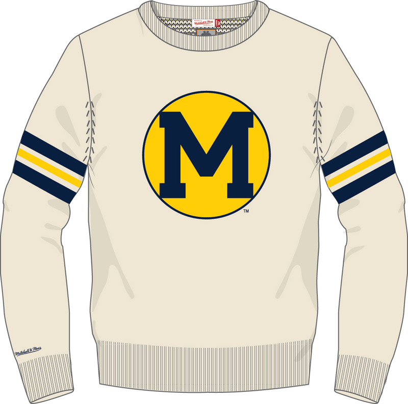 Mitchell & Ness University of Michigan Cream Vintage Logo Retro Helmet Sweater