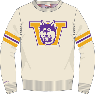 Mitchell & Ness University of Washington Cream Vintage Logo Retro Helmet Sweater Huskies
