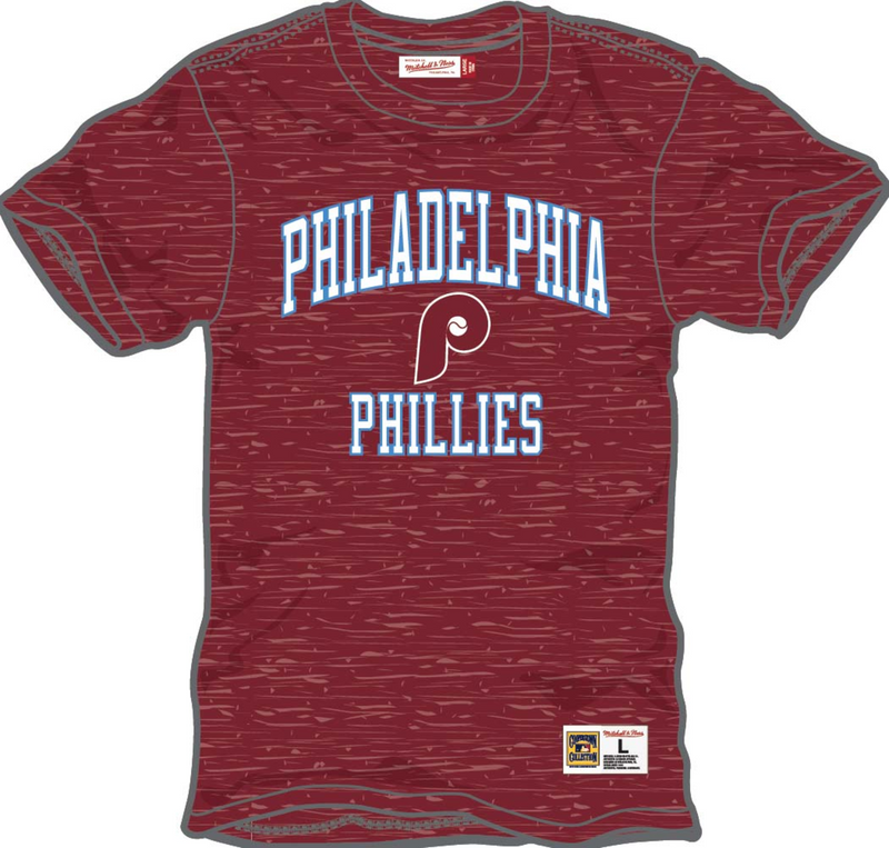Mitchell & Ness Philadelphia Phillies Cardinal Vintage Logo Legendary Slub T-Shirt