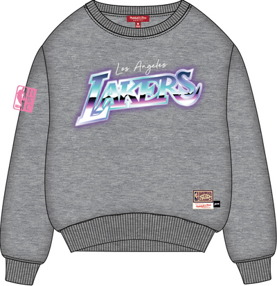 Mitchell & Ness Women's Los Angeles Lakers Grey Heather Stateside Pastel Logo Lightweight Crew Sweatshirt