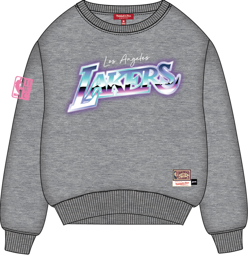 Mitchell & Ness Women's Los Angeles Lakers Grey Heather Stateside Pastel Logo Lightweight Crew Sweatshirt