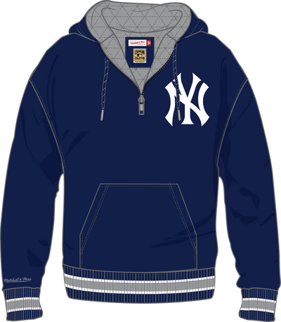 Mitchell & Ness New York Yankees Navy Throw It Back Quilted Fleece Hoodie
