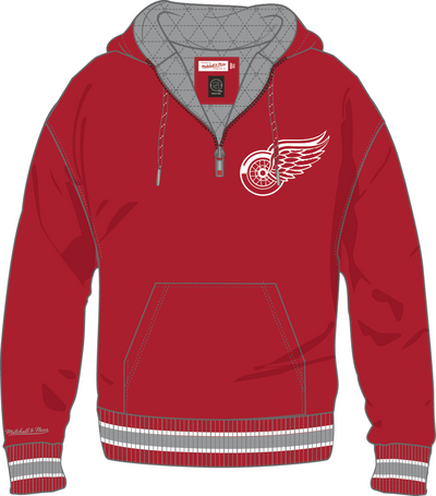 Mitchell & Ness Detroit Red Wings Scarlet Current Logo Throw It Back Quilted Fleece Hoodie