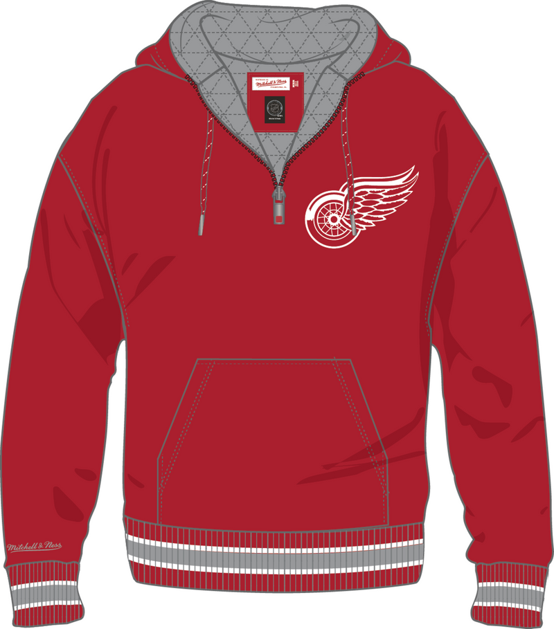 Mitchell & Ness Detroit Red Wings Scarlet Current Logo Throw It Back Quilted Fleece Hoodie