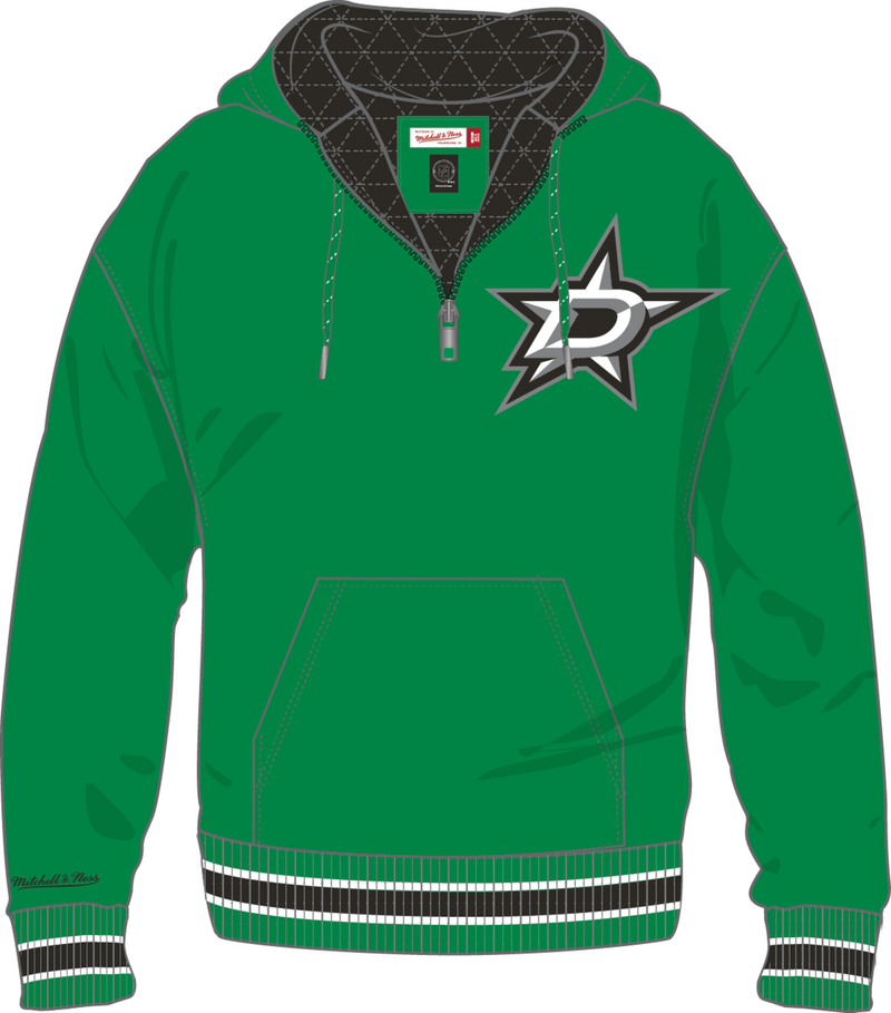 Mitchell & Ness Dallas Stars Kelly Green Current Logo Throw It Back Quilted Fleece Hoodie