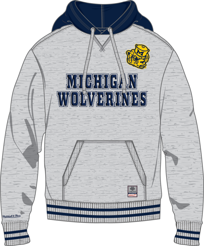 Mitchell & Ness University of Michigan Heather Grey Off Season Fleece Hoodie Wolverines