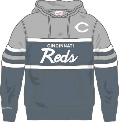 Mitchell & Ness Cincinnati Reds Light Grey Thunderstorm Head Coach Hoodie