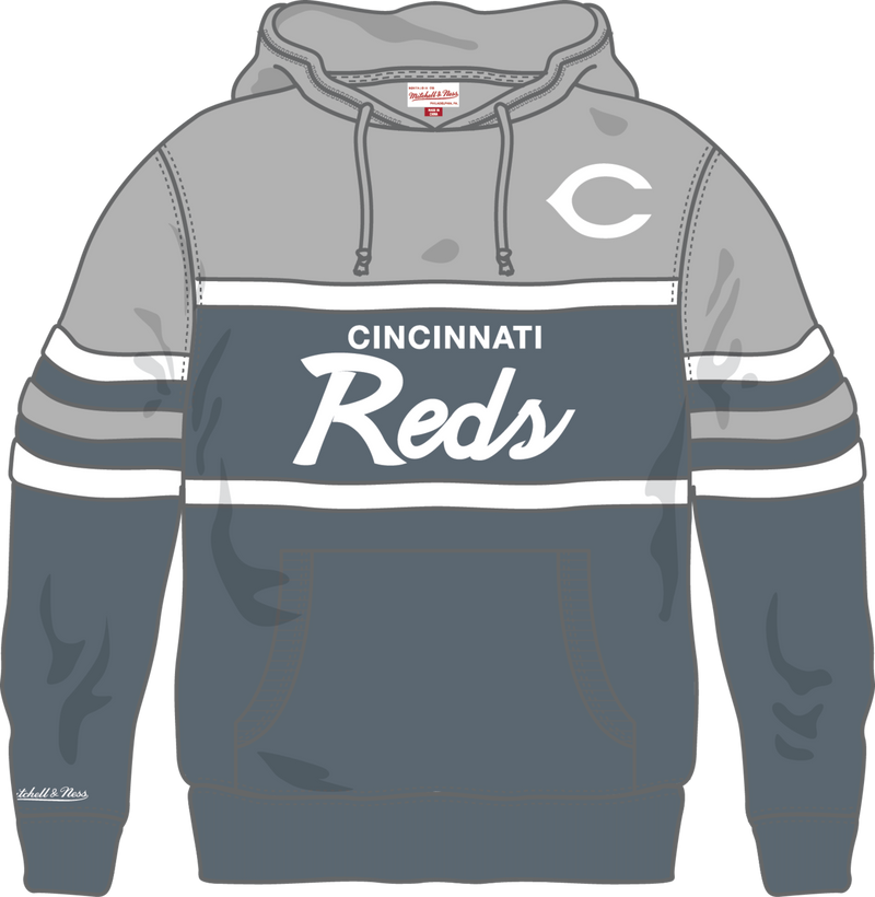 Mitchell & Ness Cincinnati Reds Light Grey Thunderstorm Head Coach Hoodie